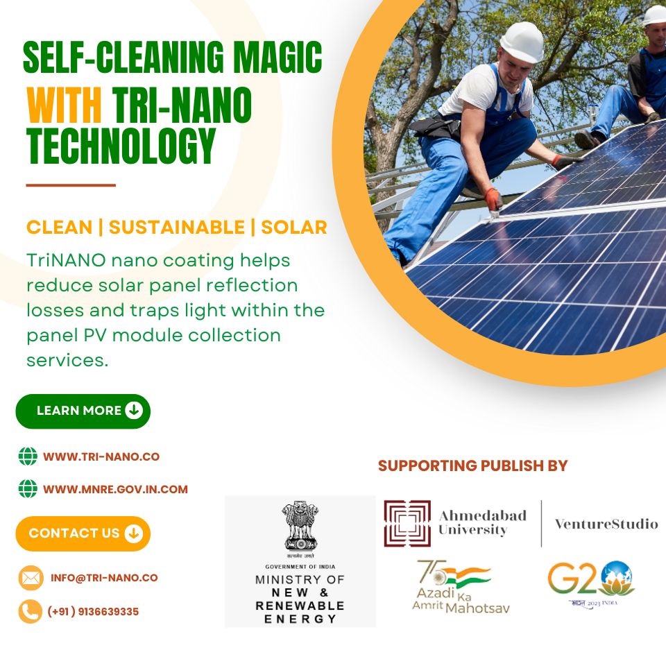 Self cleaning With TriNano Technologies renewable energy, photovoltaic cells clean soalr panels